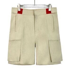 Givenchy Khaki Multi-Pocket Cargo Shorts Size 48 With Red Accents